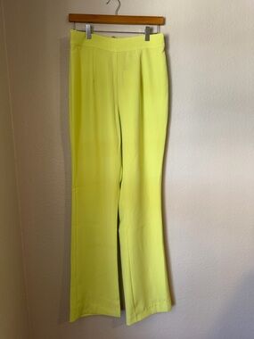 Lovers + Friends Mary Pant Neon Lime Green NWT Size Large High Rise Wide Leg